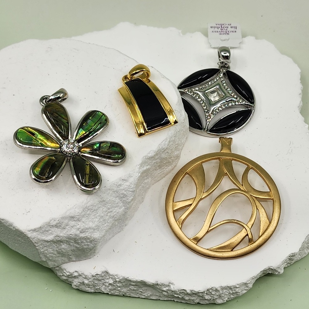 Lia Sophia Premier Designs 4 Pendant Set Abalone Black Gold Silver Statement